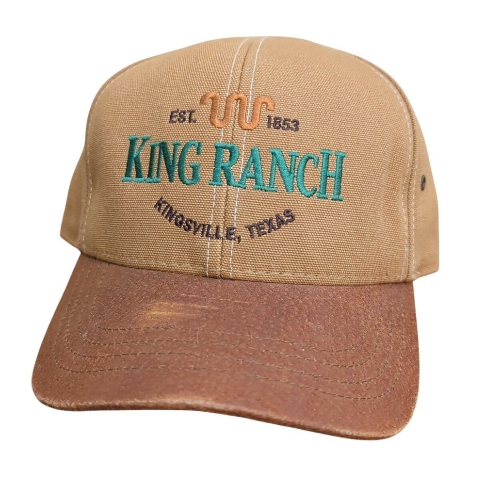 King Ranch Hat Ball Cap Adjustable Leather Strap Tan Brown Embroidered OSFM